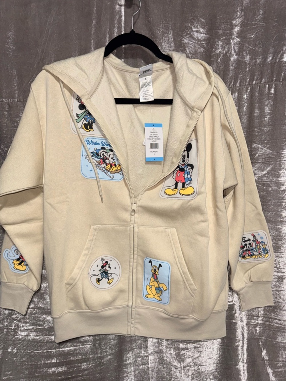 Disney Cream Zip Hoodie with Mickey & Friends Patch Motifs